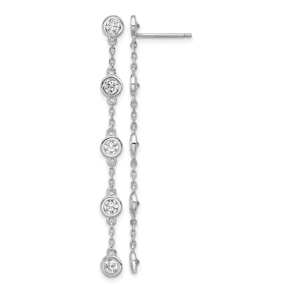 Sterling Silver Rhodium-Plated CZ 5 Station Dangle Post Earrings