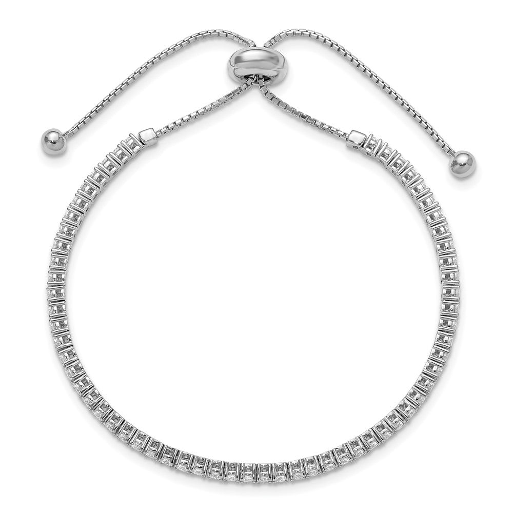 Sterling Silver Rhodium-Plated 2mm CZ Adjustable Bracelet