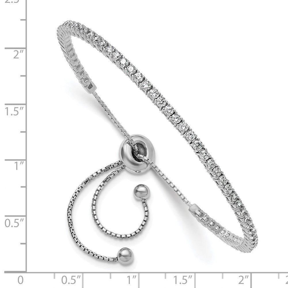 Sterling Silver Rhodium-Plated 2mm CZ Adjustable Bracelet