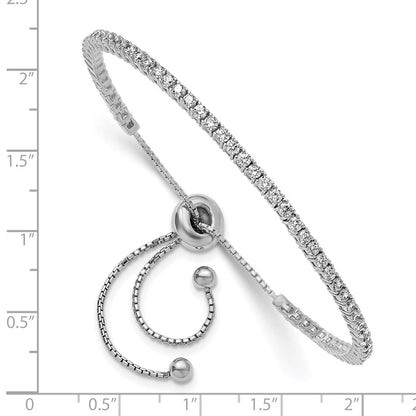 Sterling Silver Rhodium-Plated 2mm CZ Adjustable Bracelet