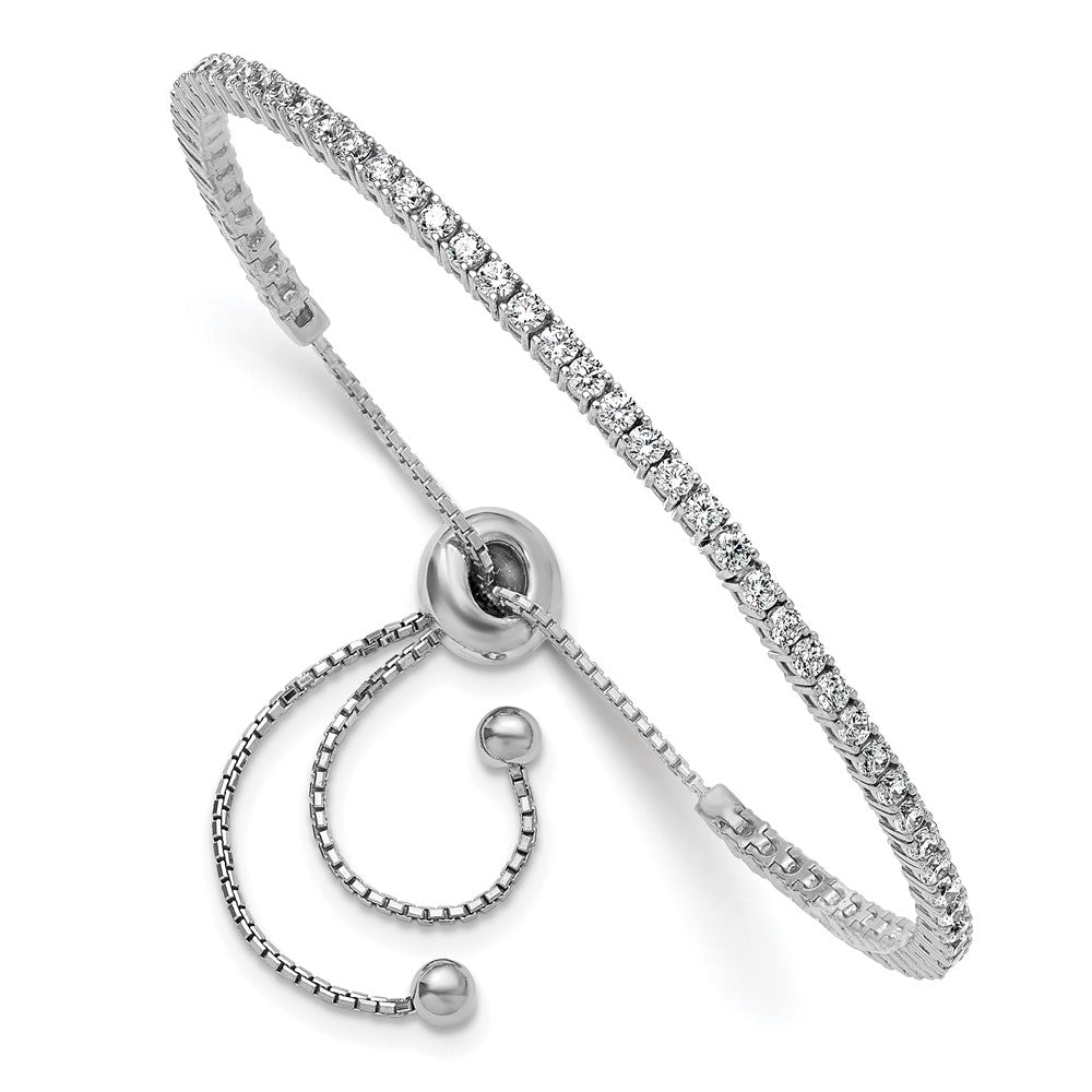 Sterling Silver Rhodium-Plated 2mm CZ Adjustable Bracelet