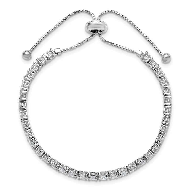 Sterling Silver Rhodium-Plated 3.5mm CZ Adjustable Bracelet