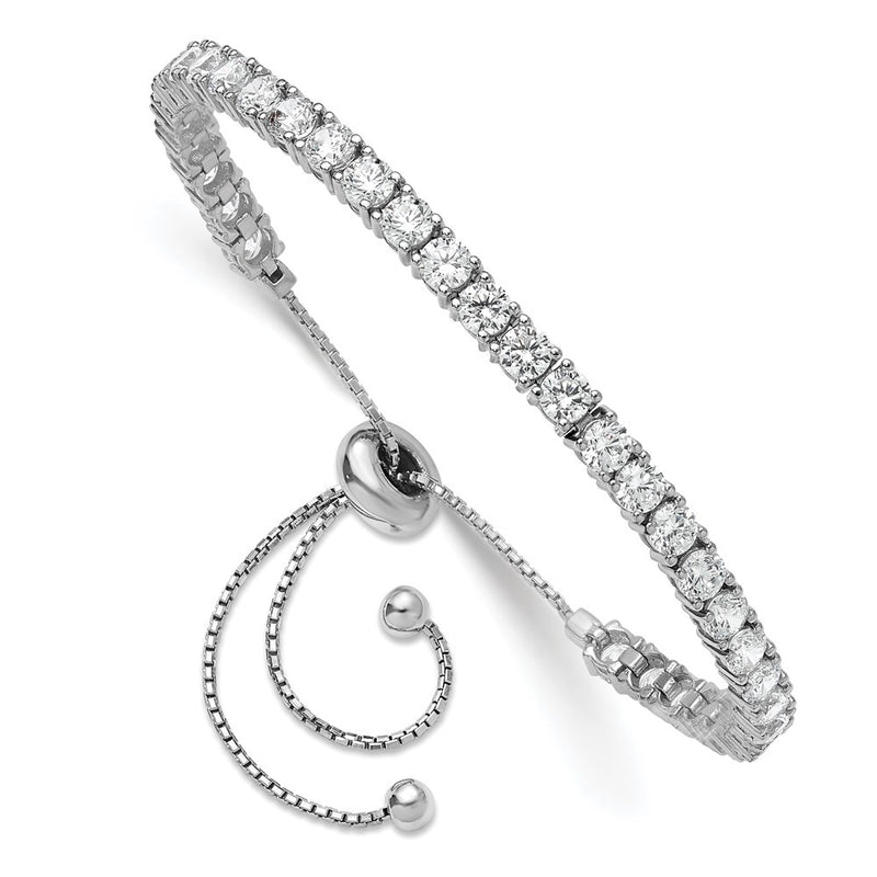 Sterling Silver Rhodium-Plated 3.5mm CZ Adjustable Bracelet
