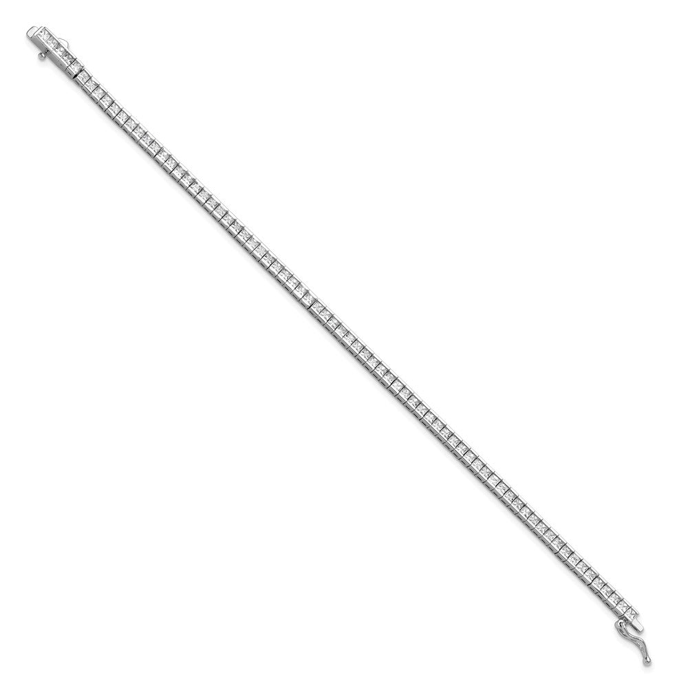 Sterling Silver Rhodium-Plated Square 2x2mm CZ 7in Bracelet