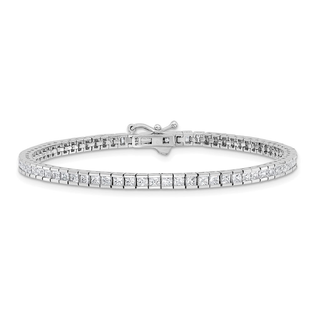 Sterling Silver Rhodium-Plated Square 2x2mm CZ 7in Bracelet