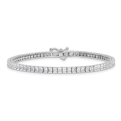 Sterling Silver Rhodium-Plated Square 2x2mm CZ 7in Bracelet