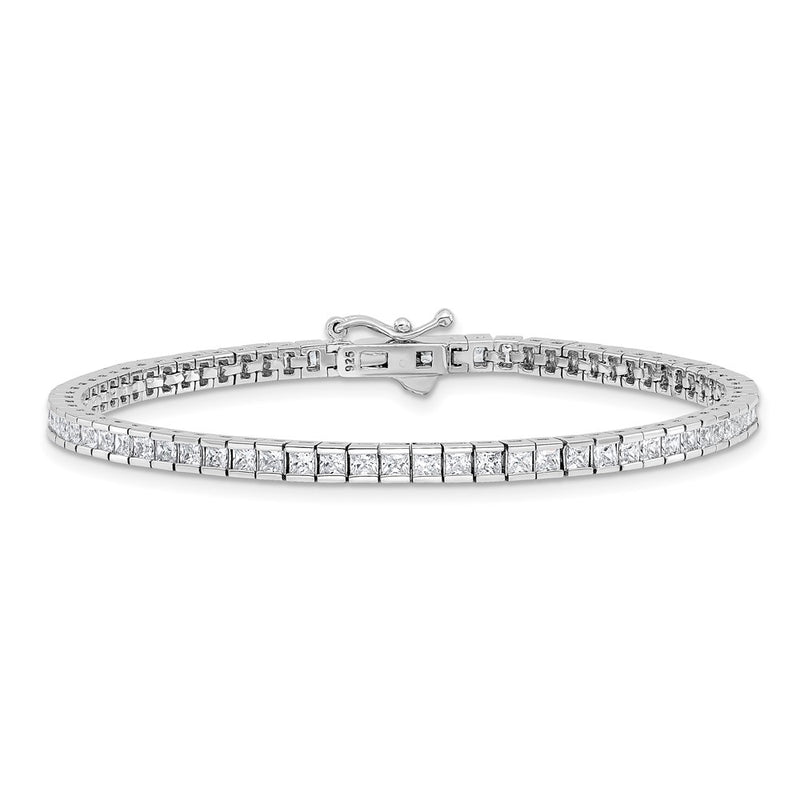Sterling Silver Rhodium-Plated Square 2x2mm CZ 7in Bracelet