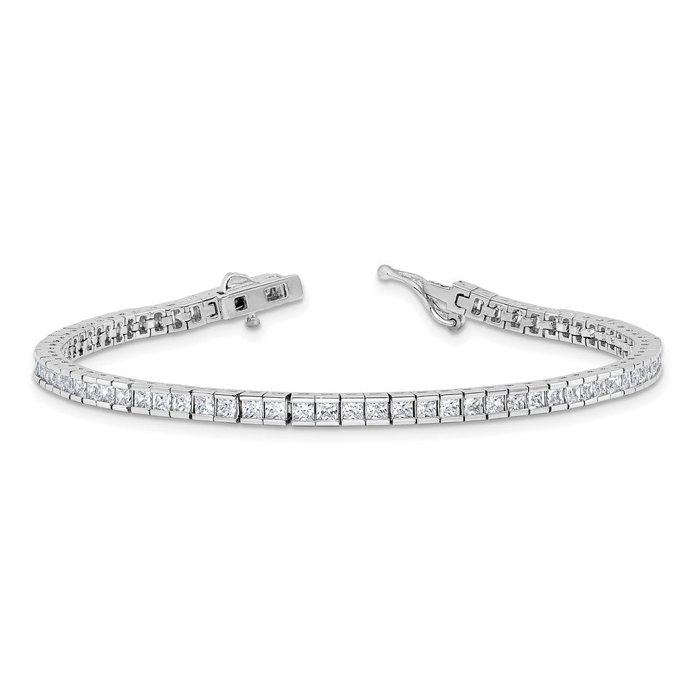 Sterling Silver Rhodium-Plated Square 2x2mm CZ 7in Bracelet