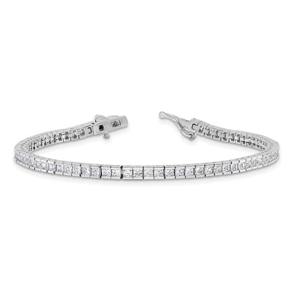 Sterling Silver Rhodium-Plated Square 2x2mm CZ 7in Bracelet