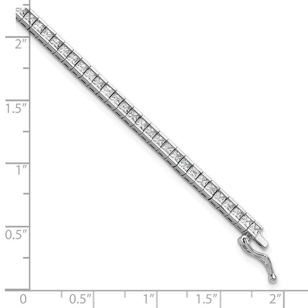 Sterling Silver Rhodium-Plated Square 2x2mm CZ 7in Bracelet