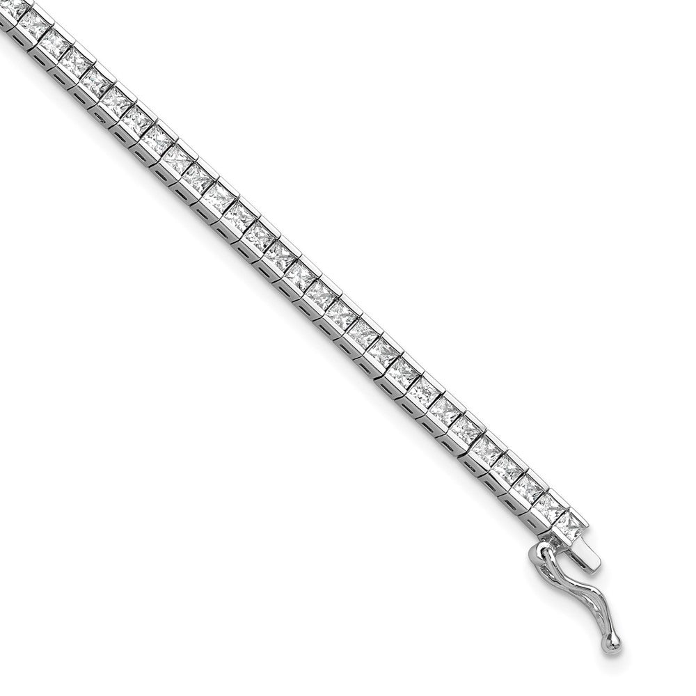 Sterling Silver Rhodium-Plated Square 2x2mm CZ 7in Bracelet
