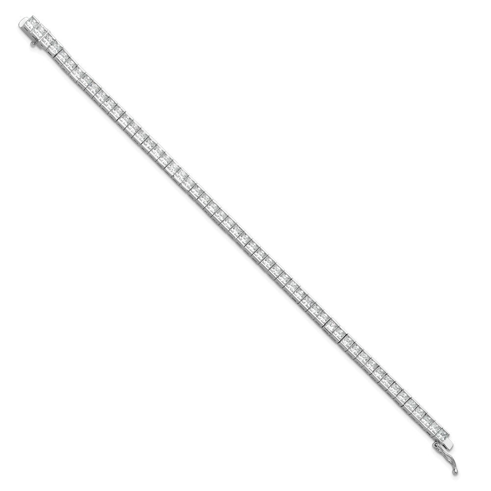 Sterling Silver Rhodium-Plated Square 3mm CZ 7in Bracelet