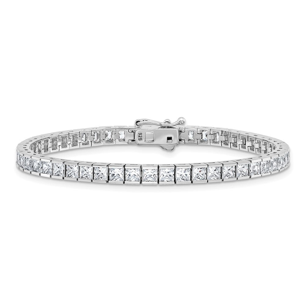 Sterling Silver Rhodium-Plated Square 3mm CZ 7in Bracelet