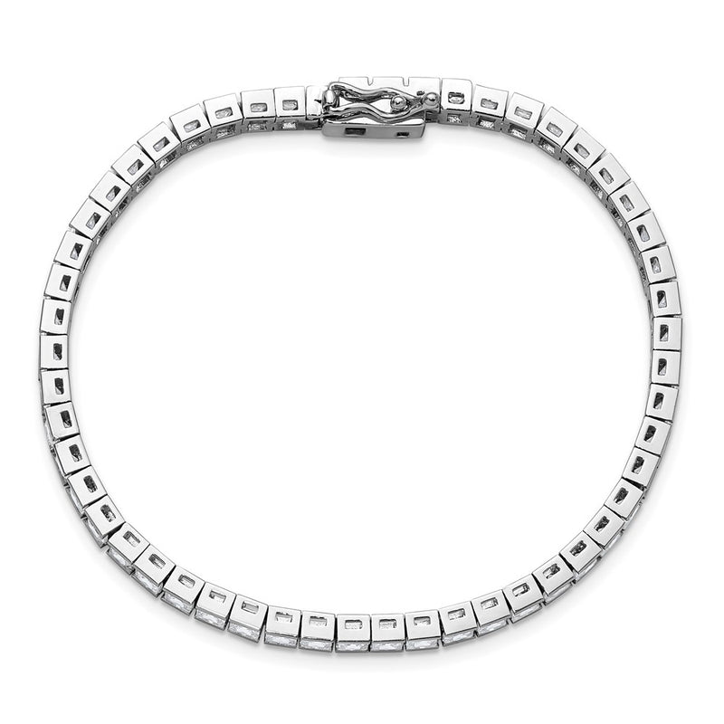 Sterling Silver Rhodium-Plated Square 3mm CZ 7in Bracelet