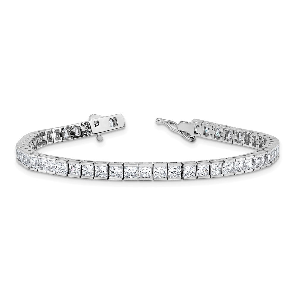 Sterling Silver Rhodium-Plated Square 3mm CZ 7in Bracelet