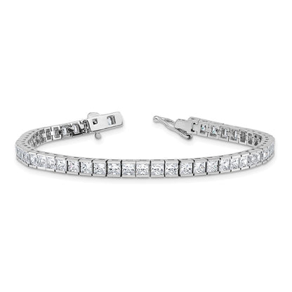 Sterling Silver Rhodium-Plated Square 3mm CZ 7in Bracelet