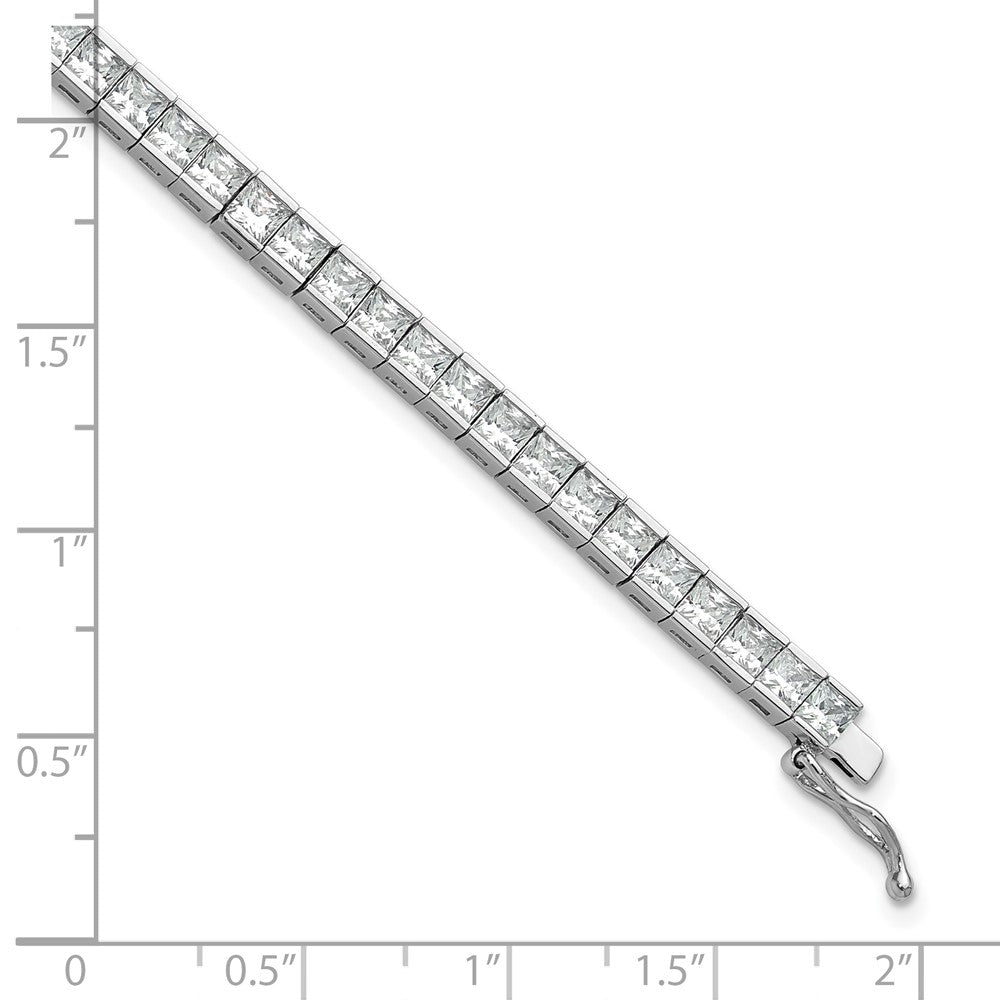 Sterling Silver Rhodium-Plated Square 3mm CZ 7in Bracelet