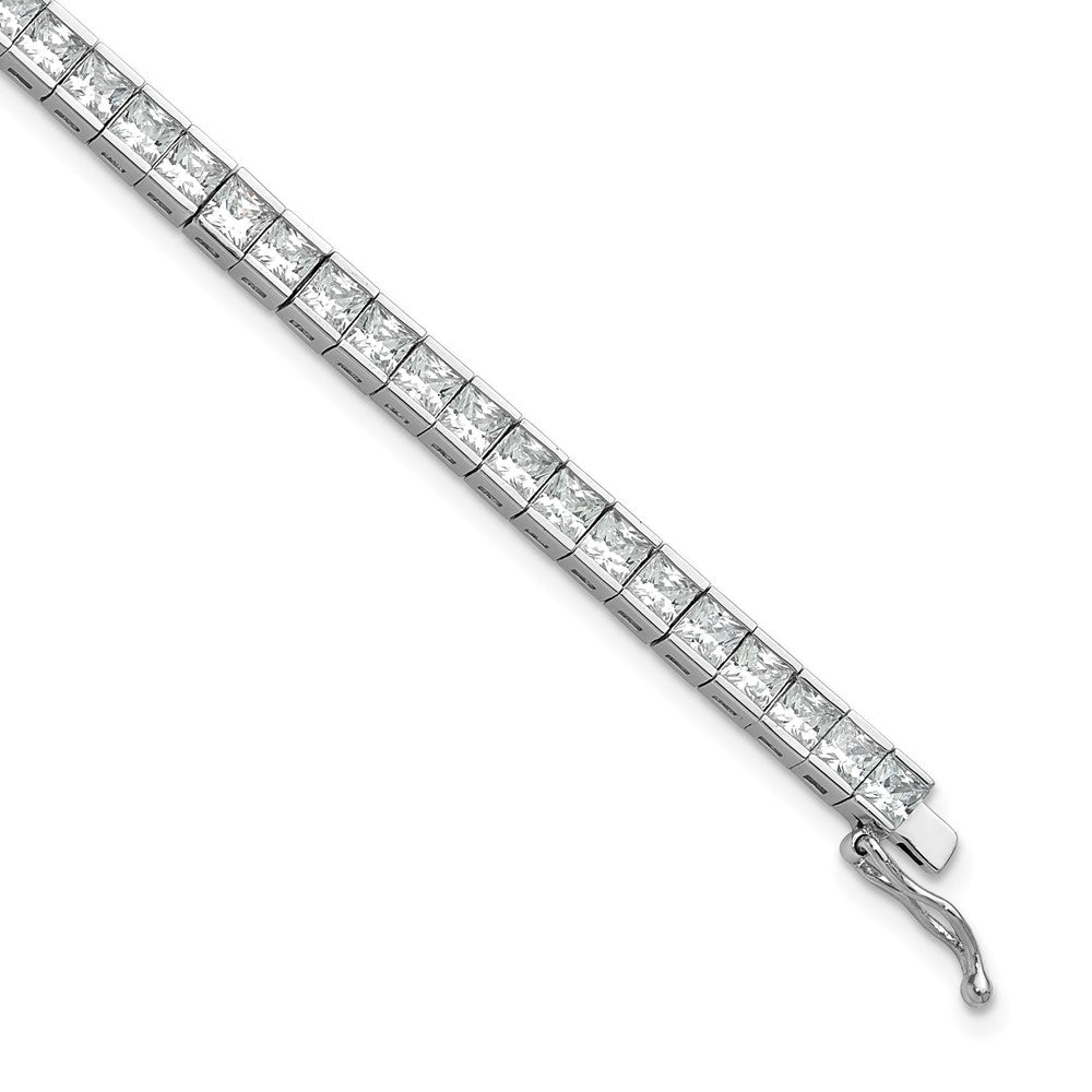 Sterling Silver Rhodium-Plated Square 3mm CZ 7in Bracelet