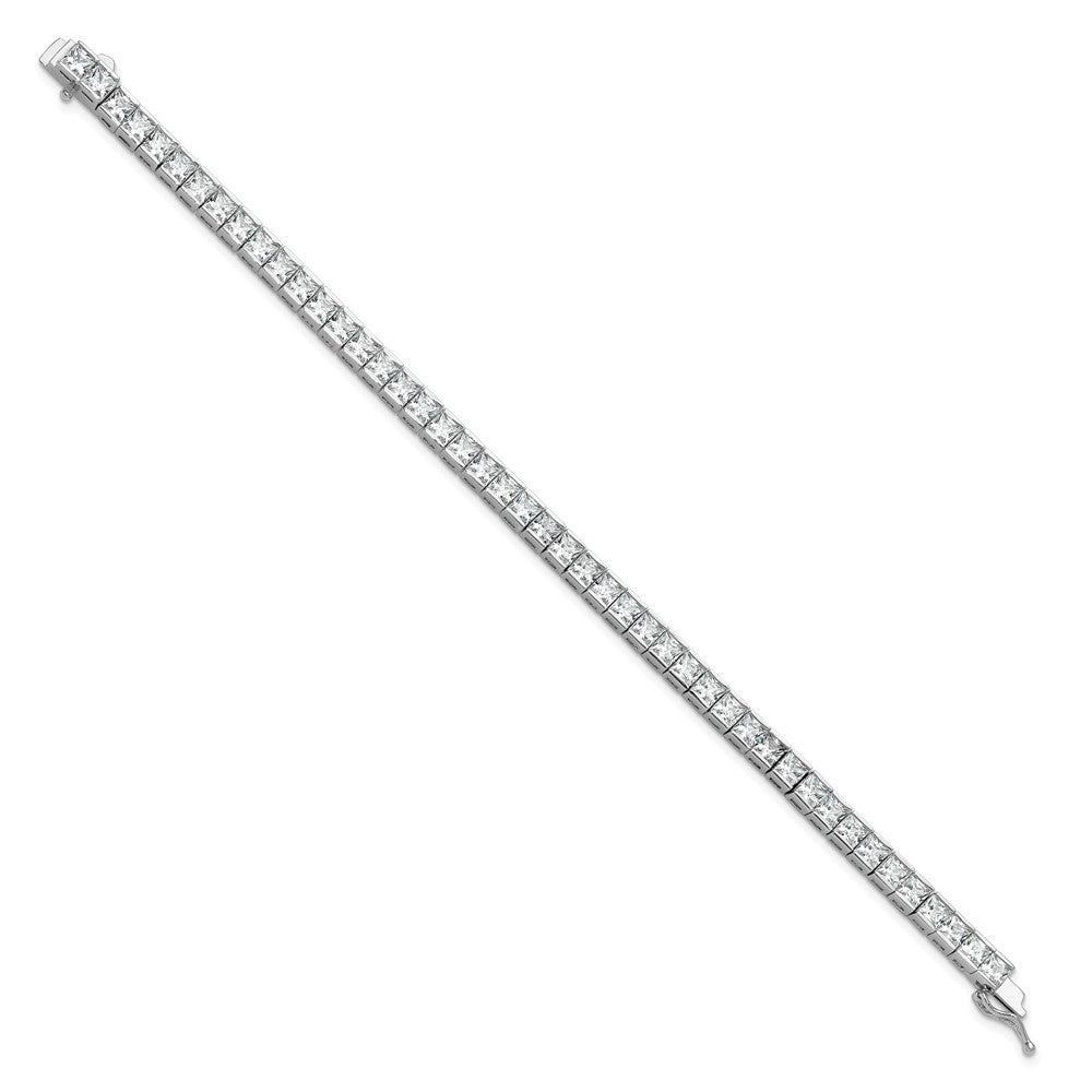 Sterling Silver Rhodium-Plated Square 3.5mm CZ 7in Bracelet