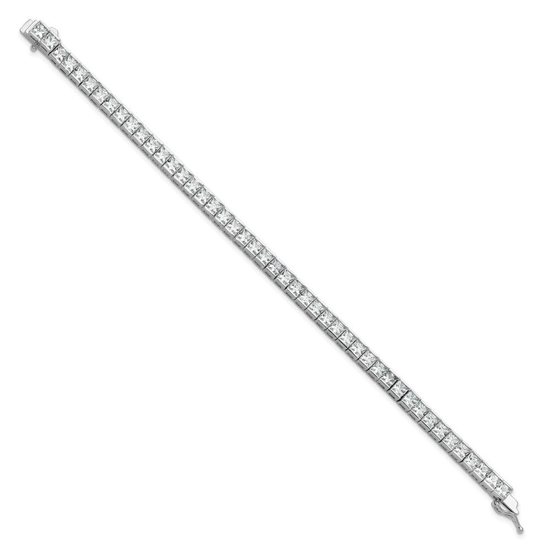 Sterling Silver Rhodium-Plated Square 3.5mm CZ 7in Bracelet
