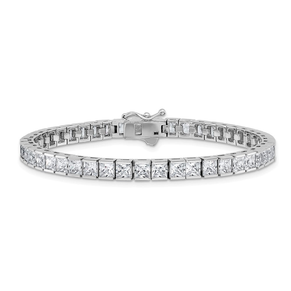 Sterling Silver Rhodium-Plated Square 3.5mm CZ 7in Bracelet