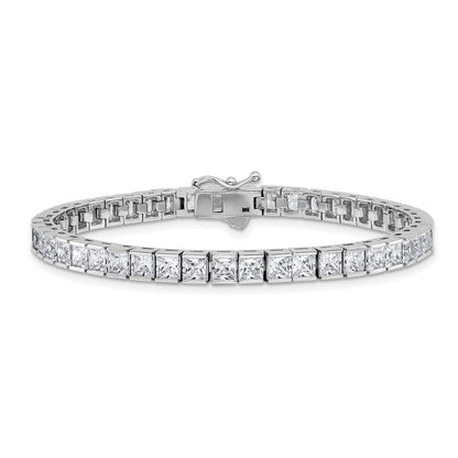 Sterling Silver Rhodium-Plated Square 3.5mm CZ 7in Bracelet