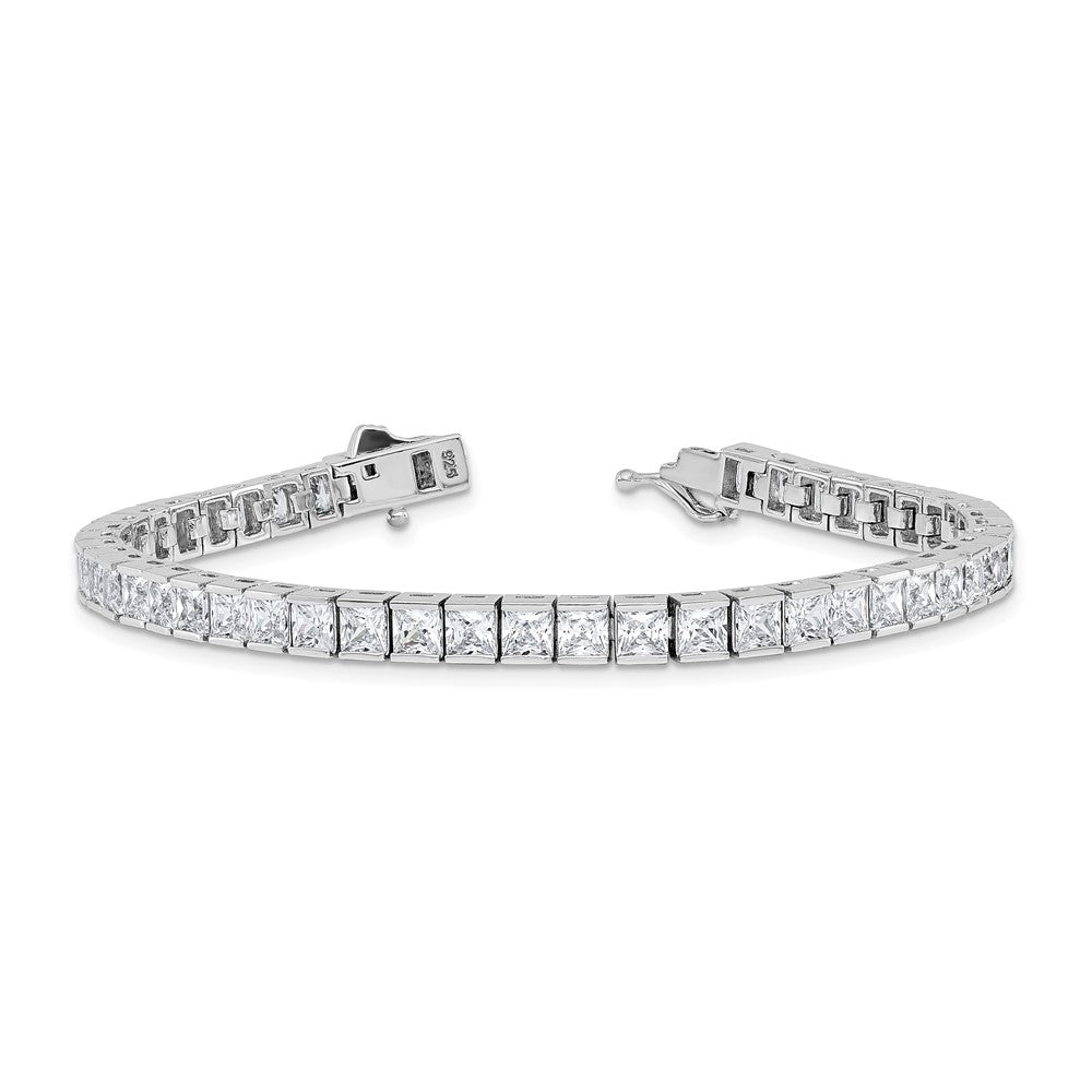 Sterling Silver Rhodium-Plated Square 3.5mm CZ 7in Bracelet