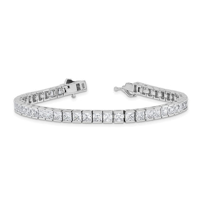 Sterling Silver Rhodium-Plated Square 3.5mm CZ 7in Bracelet