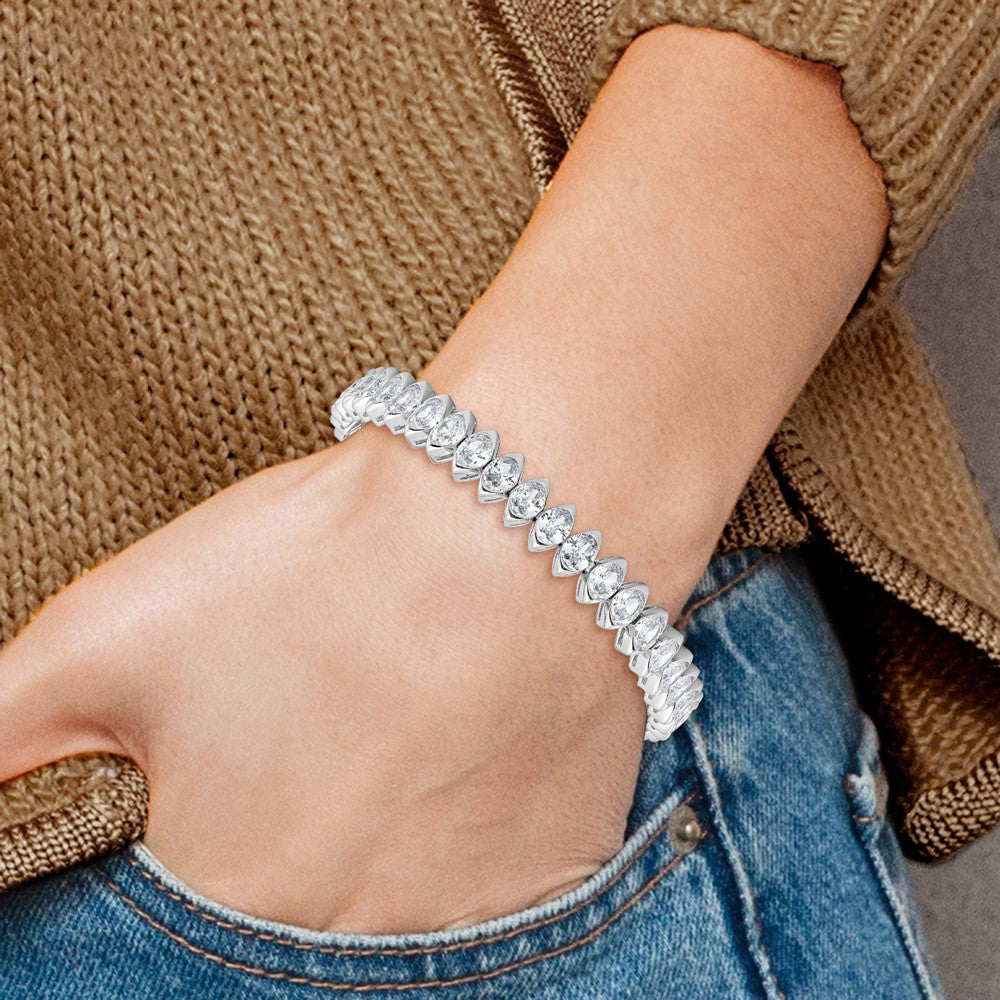 Sterling Silver Rhodium-Plated 5x4mm CZ 7in Bracelet