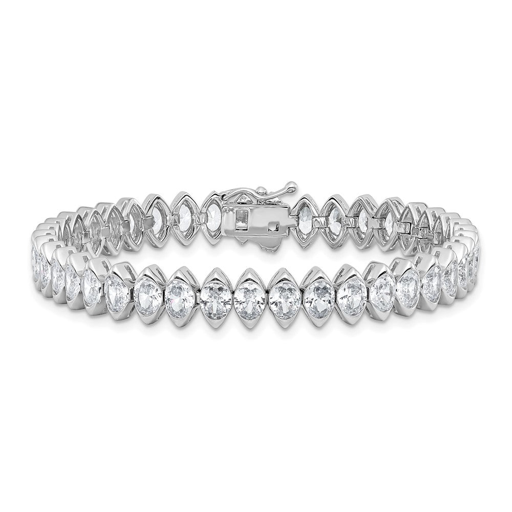 Sterling Silver Rhodium-Plated 5x4mm CZ 7in Bracelet