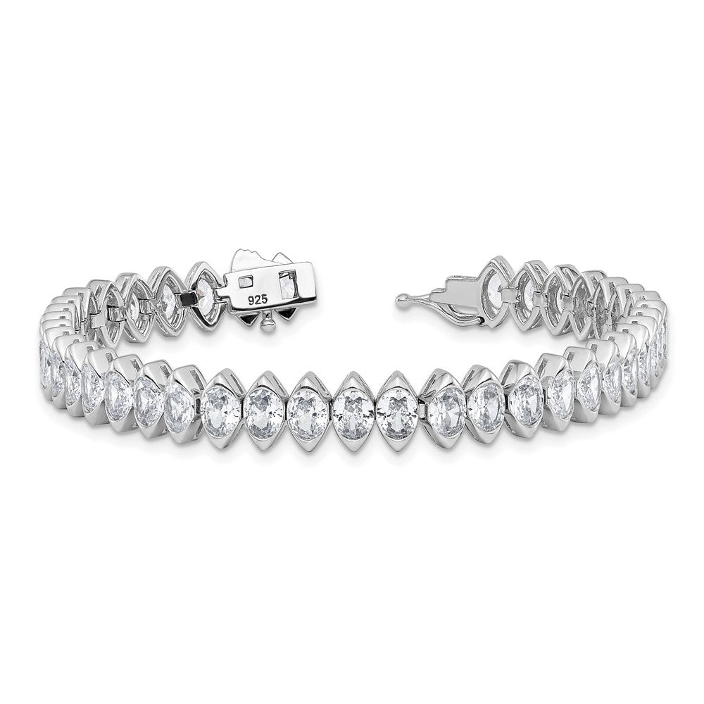 Sterling Silver Rhodium-Plated 5x4mm CZ 7in Bracelet