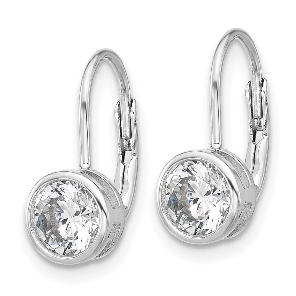 Sterling Silver Rhodium-Plated Bezel 5.5mm CZ Leverback Earrings