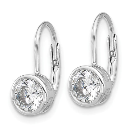 Sterling Silver Rhodium-Plated Bezel 5.5mm CZ Leverback Earrings
