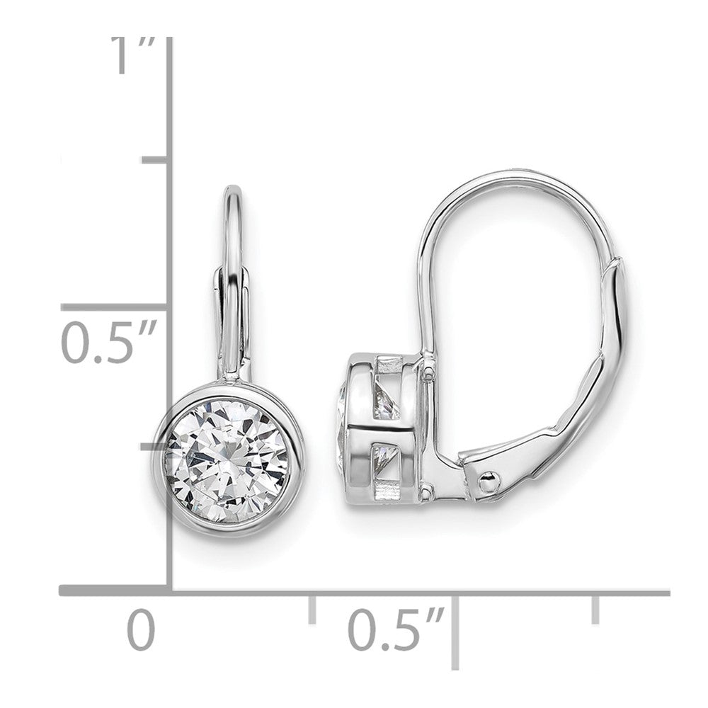 Sterling Silver Rhodium-Plated Bezel 5.5mm CZ Leverback Earrings