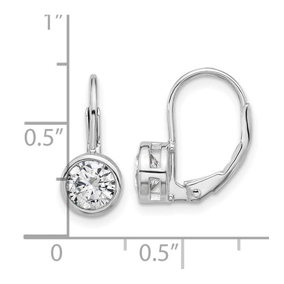 Sterling Silver Rhodium-Plated Bezel 5.5mm CZ Leverback Earrings