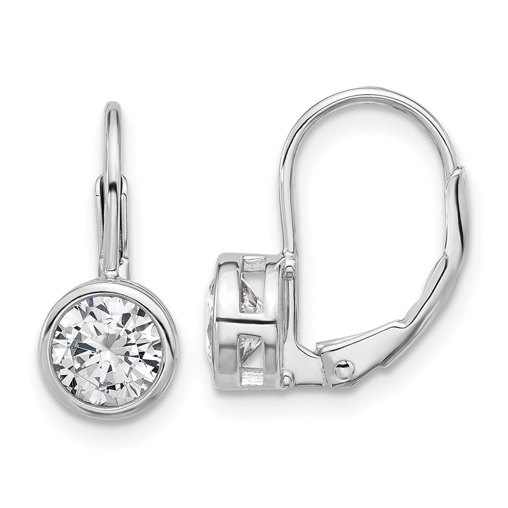 Sterling Silver Rhodium-Plated Bezel 5.5mm CZ Leverback Earrings
