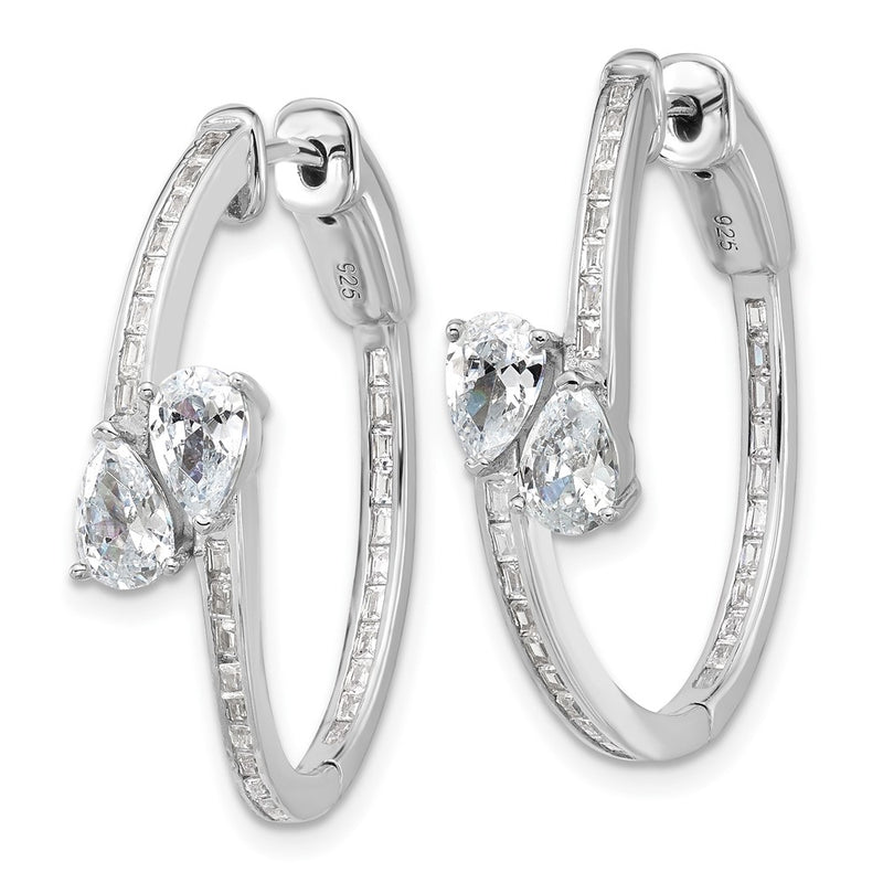 Sterling Silver Rhodium-Plated CZ Oval Hinged Hoop Earrings