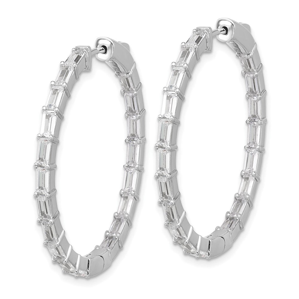 Sterling Silver Rhodium-Plated CZ in and Out Hinged Hoop Earrings