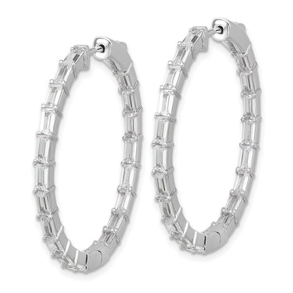Sterling Silver Rhodium-Plated CZ in and Out Hinged Hoop Earrings