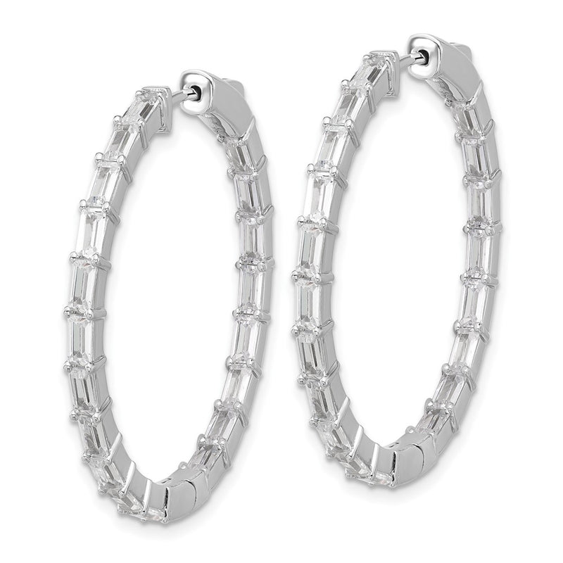 Sterling Silver Rhodium-Plated CZ in and Out Hinged Hoop Earrings