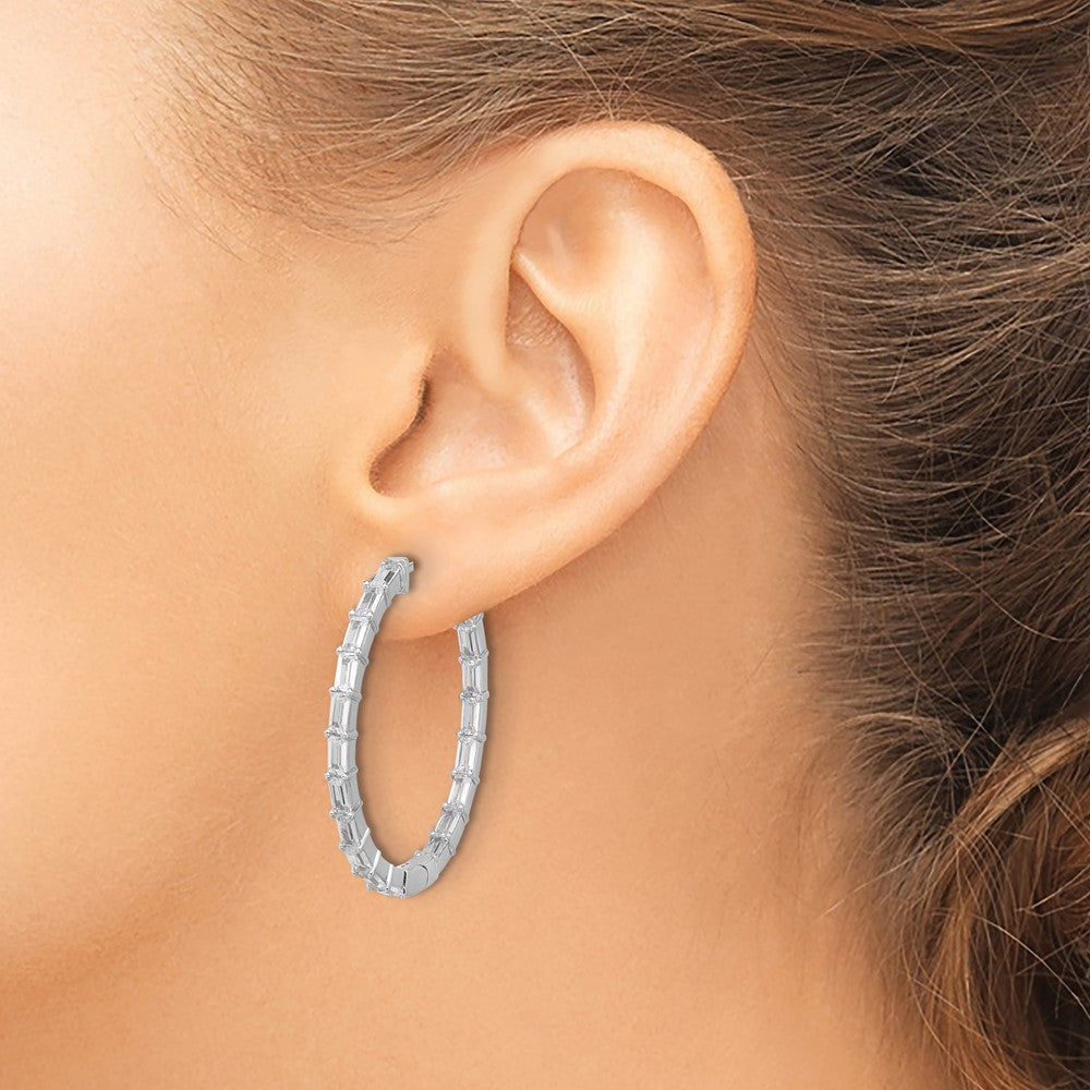 Sterling Silver Rhodium-Plated CZ in and Out Hinged Hoop Earrings