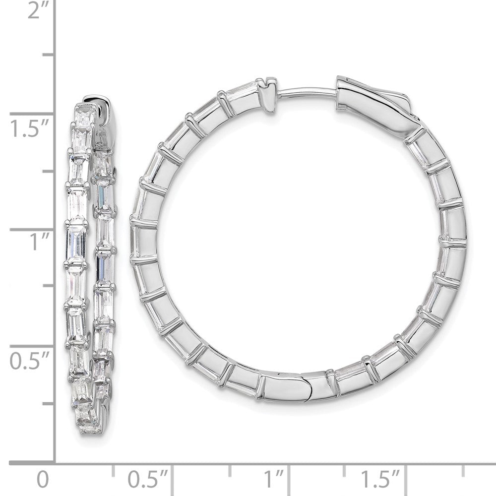 Sterling Silver Rhodium-Plated CZ in and Out Hinged Hoop Earrings
