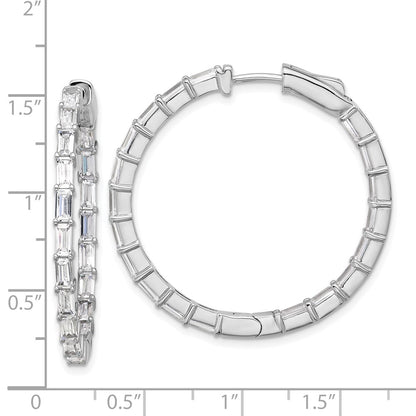Sterling Silver Rhodium-Plated CZ in and Out Hinged Hoop Earrings