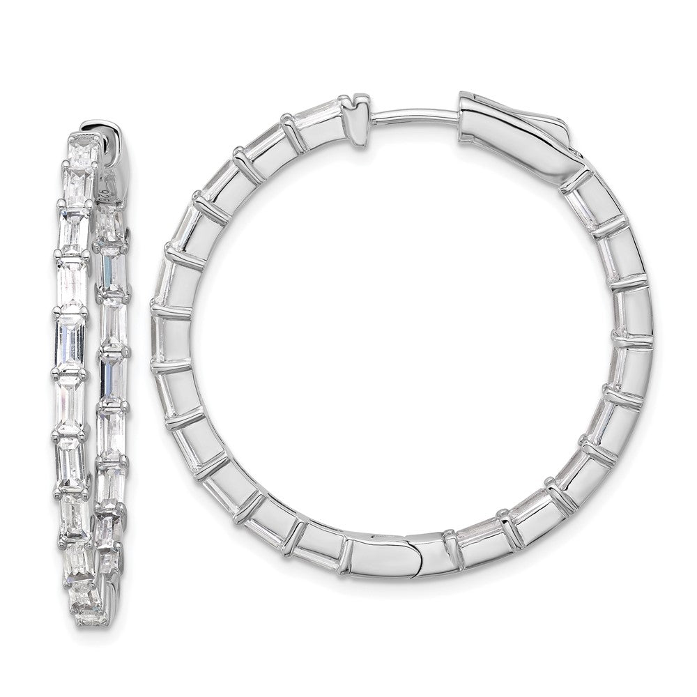 Sterling Silver Rhodium-Plated CZ in and Out Hinged Hoop Earrings