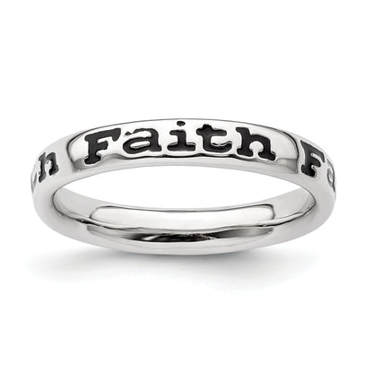 Sterling Silver Stackable Expressions Polished Enameled Faith Ring