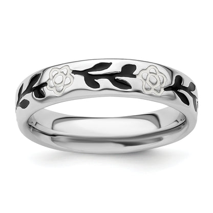 Sterling Silver Stackable Expressions Polished Enameled Flower Ring