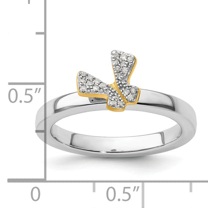 Sterling Silver Stackable Expressions Gold Plate Butterfly Diamond Ring