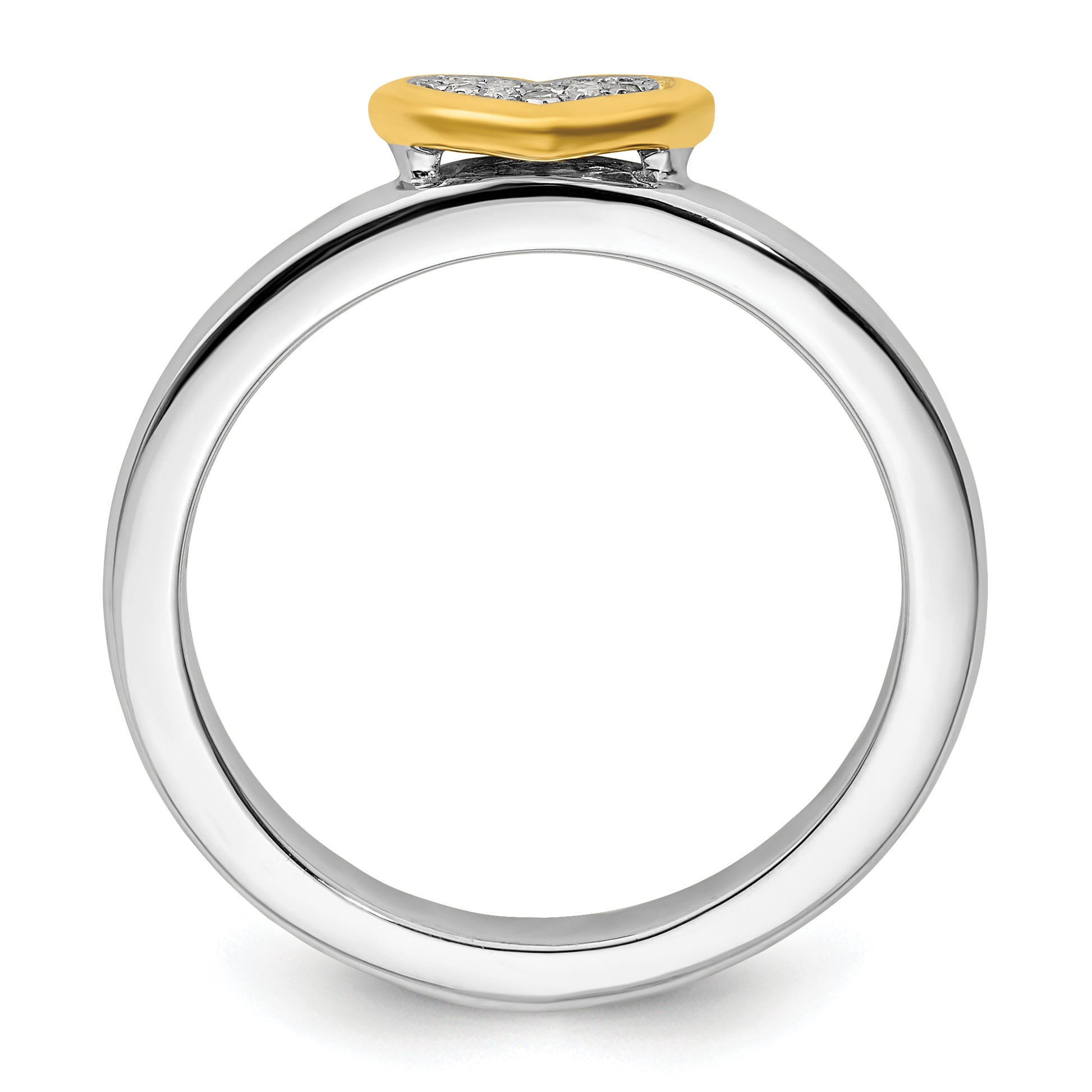 Sterling Silver Stackable Expressions Gold Plated Heart Diamond Ring