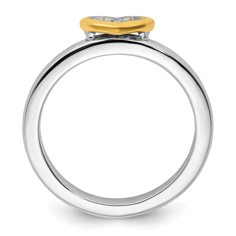 Sterling Silver Stackable Expressions Gold Plated Heart Diamond Ring