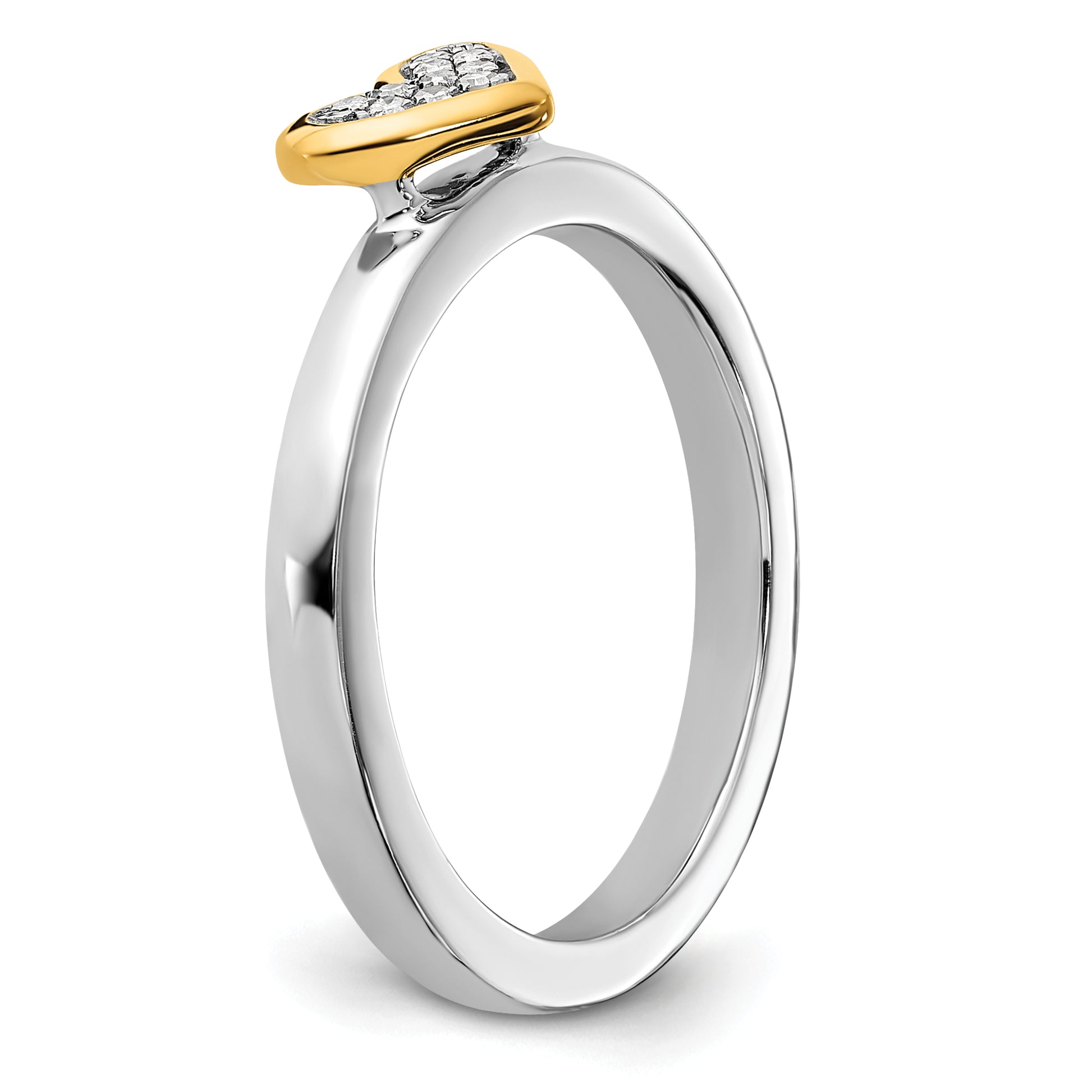 Sterling Silver Stackable Expressions Gold Plated Heart Diamond Ring